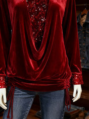 Women's Casual Christmas Splicing Contrast Color Mock Two-Piece Top