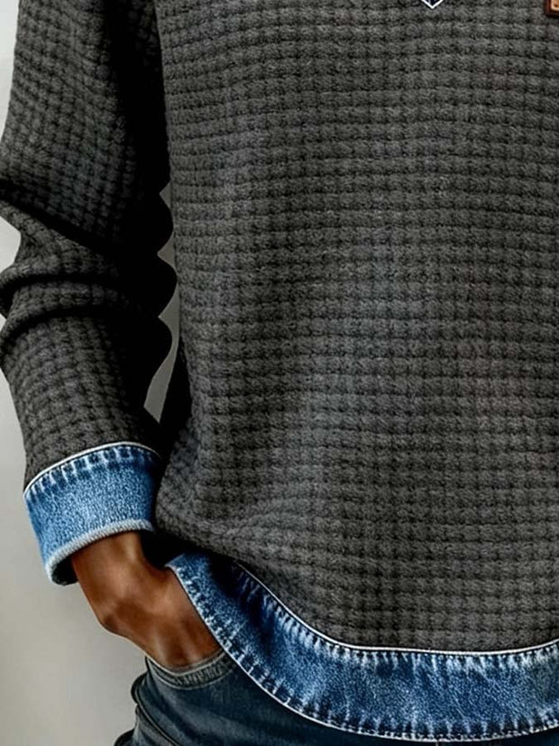 Women'S Casual Color-Blocked Pullover Sweatshirt