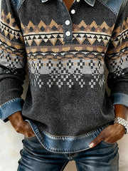 Women'S Casual Printed Patchwork Pullover Sweatshirt