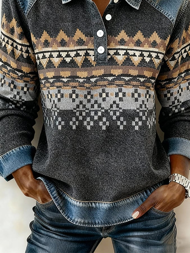 Women'S Casual Printed Patchwork Pullover Sweatshirt