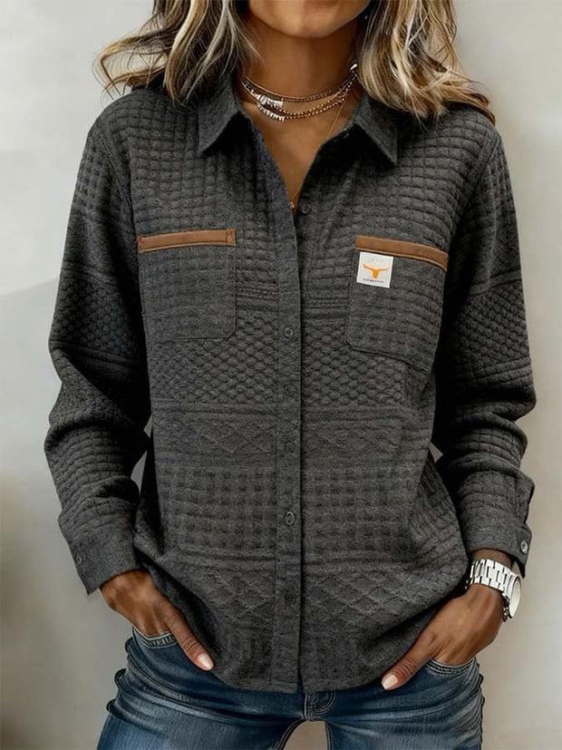 Women'S Casual Color-Blocked Patchwork Shirt