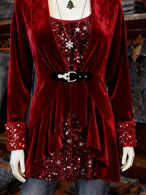 Women's Casual Christmas Splicing Contrast Color Two-Piece Top