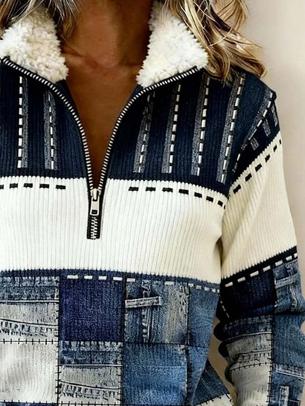 Women'S Casual Loose Color-Blocked Print Sweatshirt