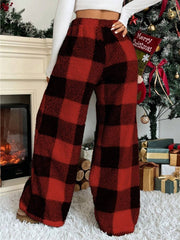 Women'S Christmas Contrast Plaid Straight-Leg Pants
