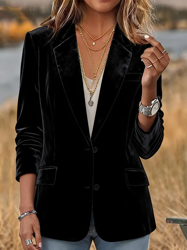 Women's Casual Solid Color Velvet Blazer