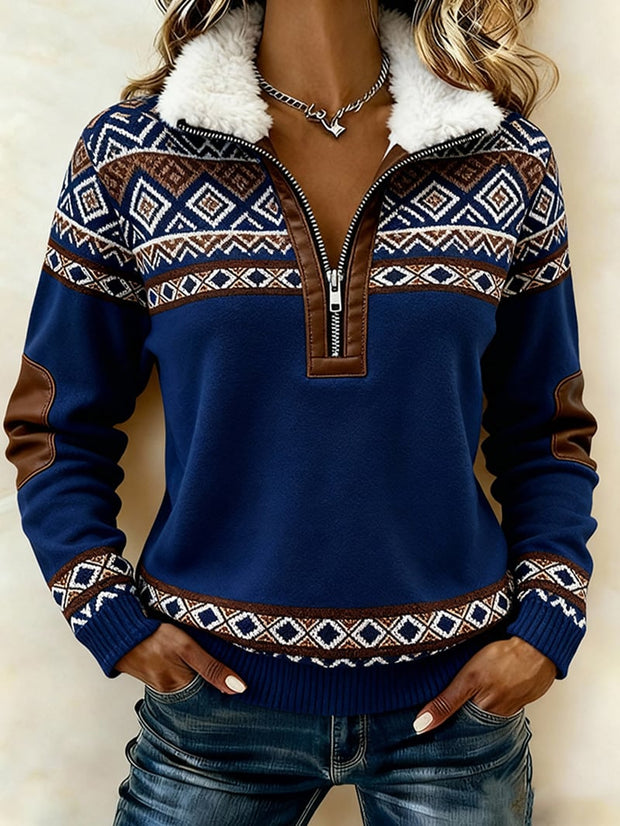 Women'S Casual Loose Color-Blocked Sweatshirt