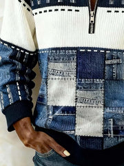 Women'S Casual Loose Color-Blocked Print Sweatshirt