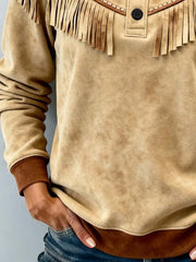 Women'S Casual Color-Blocked Tassel Pullover Sweatshirt