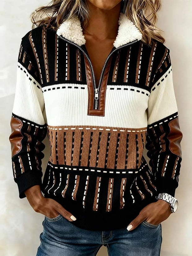 Women'S Casual Loose Color-Blocked Print Sweatshirt