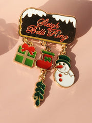 Women'S Casual Patchwork Christmas Brooch Pullover Top (Detachable Brooch)