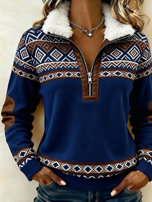 Women'S Casual Loose Color-Blocked Sweatshirt