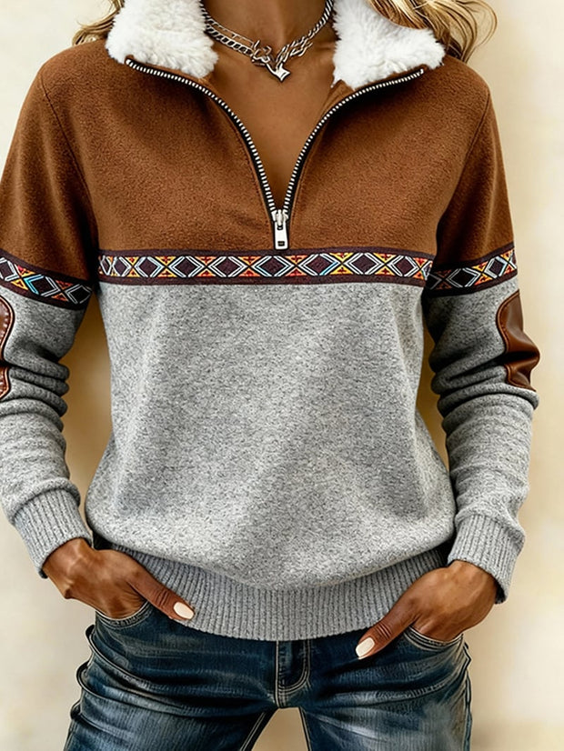 Women'S Casual Loose Color-Blocked Sweatshirt