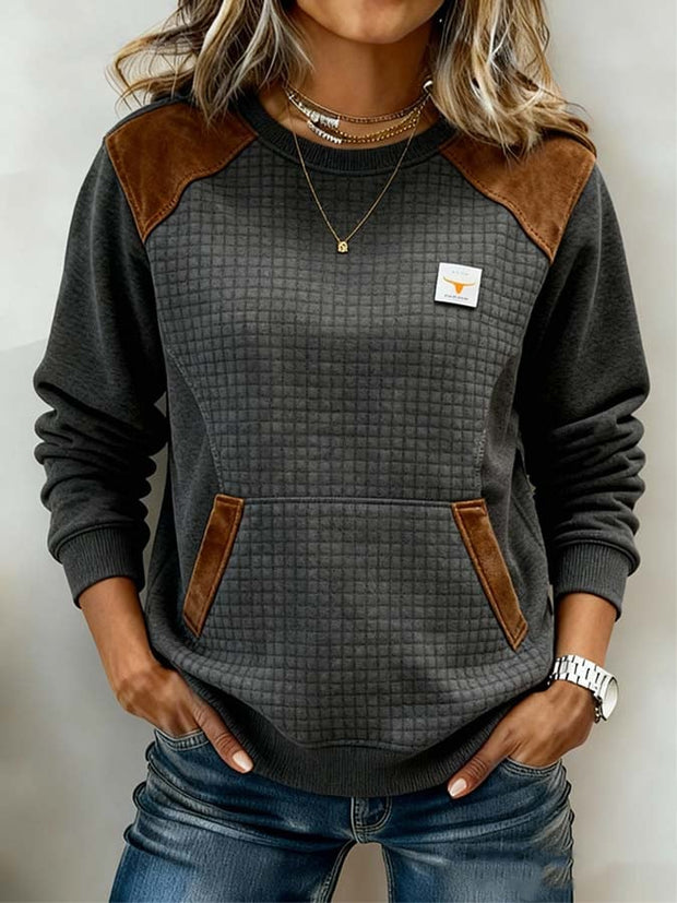 Women'S Casual Color-Blocked Pullover Sweatshirt