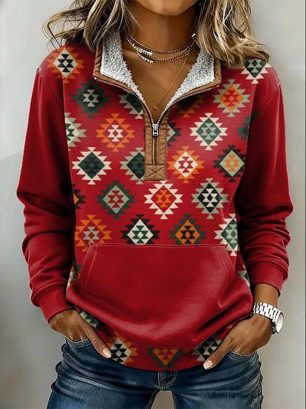 Women'S Casual Loose Color-Blocked Print Sweatshirt