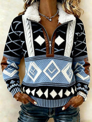 Women'S Casual Loose Color-Blocked Print Sweatshirt