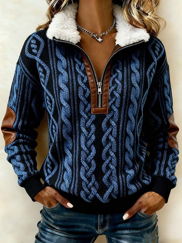 Women'S Casual Loose Color-Blocked Print Sweatshirt