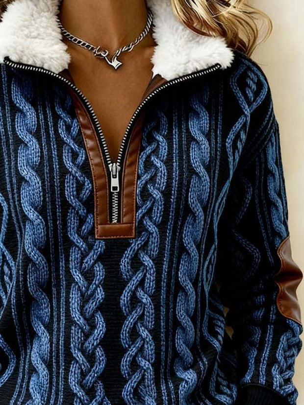 Women'S Casual Loose Color-Blocked Print Sweatshirt