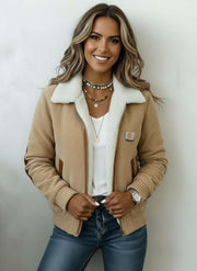 Women's Casual Color-Contrast Paneled Fleece-Lined Jacket Coat