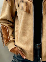 Women'S Casual Color Block Tassel Jacket