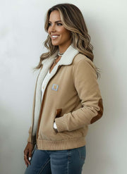 Women's Casual Color-Contrast Paneled Fleece-Lined Jacket Coat