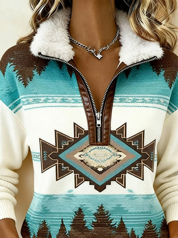 Women'S Casual Color-Blocked Pullover Sweatshirt