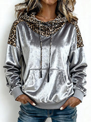 Women's Casual Hooded Leopard Print Velvet Sweatshirt