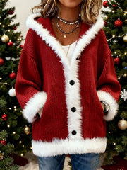 Women'S Christmas Contrasting Plush Patchwork Jacket