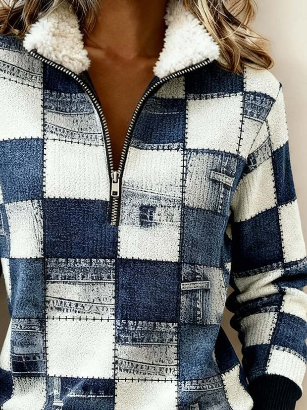 Women'S Casual Loose Color-Blocked Print Sweatshirt