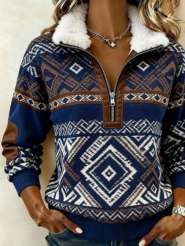 Women'S Casual Loose Color-Blocked Sweatshirt