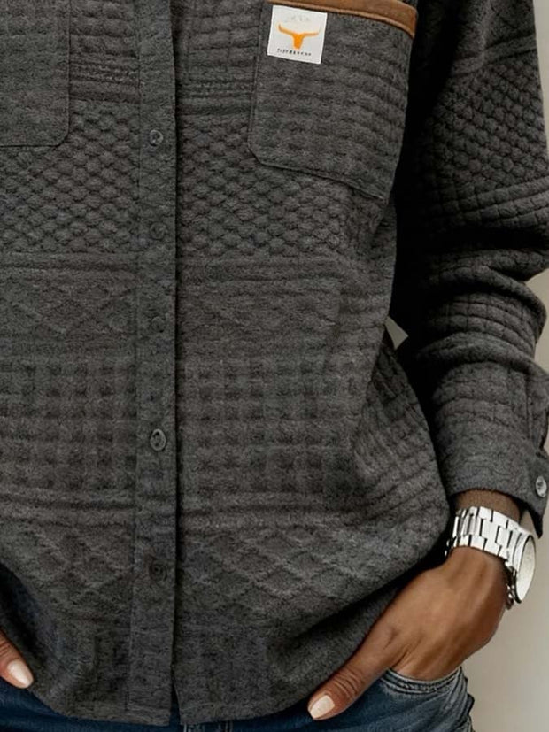 Women'S Casual Color-Blocked Patchwork Shirt