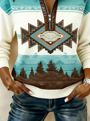 Women'S Casual Color-Blocked Pullover Sweatshirt