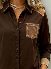 Women'S Casual Color-Blocked Patchwork Shirt