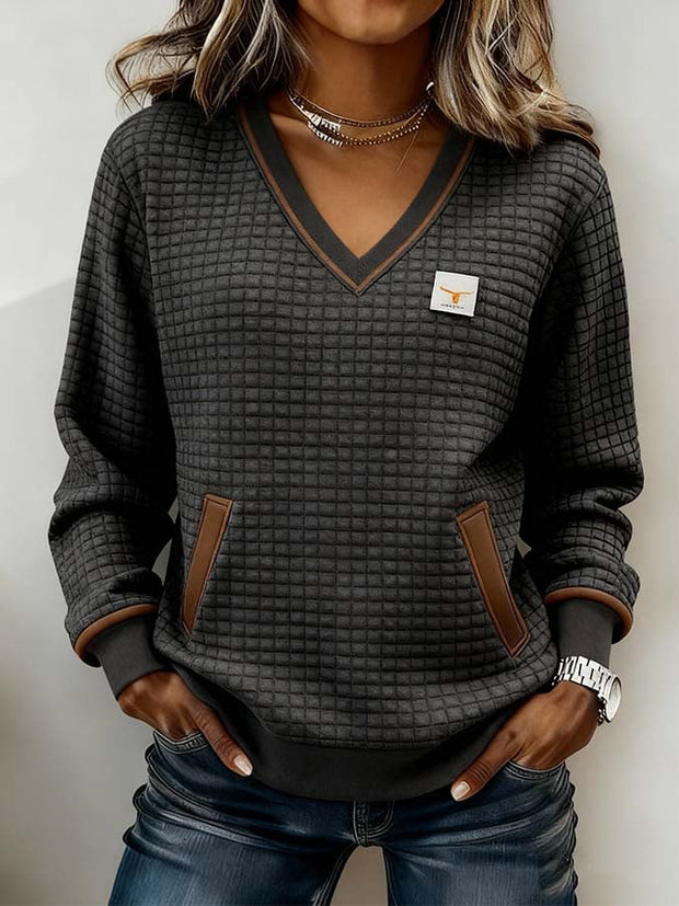 Women'S Casual Color-Blocked Pullover Sweatshirt