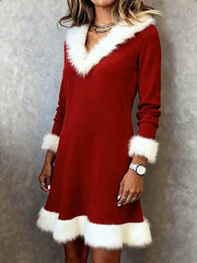 Women'S Casual Christmas Color-Blocked Dress