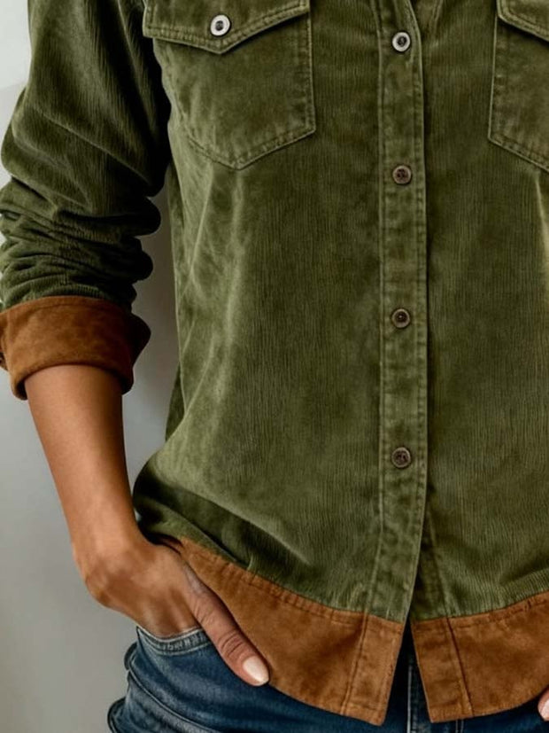 Women'S Casual Color-Blocked Patchwork Shirt