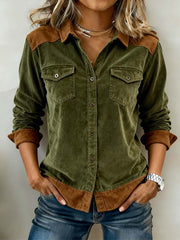 Women'S Casual Color-Blocked Patchwork Shirt