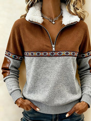 Women'S Casual Loose Color-Blocked Sweatshirt