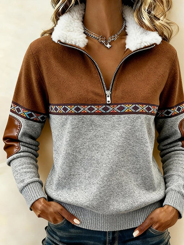 Women'S Casual Loose Color-Blocked Sweatshirt