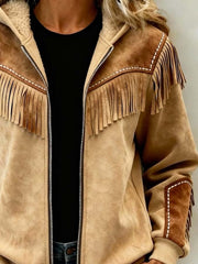 Women'S Casual Color Block Tassel Jacket