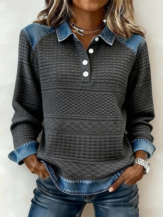 Women'S Casual Printed Patchwork Pullover Sweatshirt