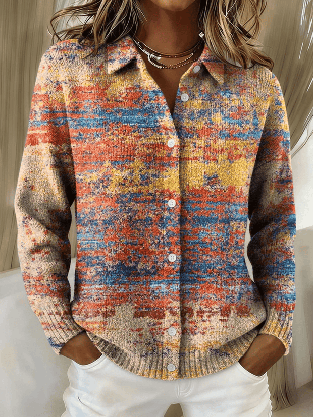 Women's Autumn/Winter Contrast Print Cardigan