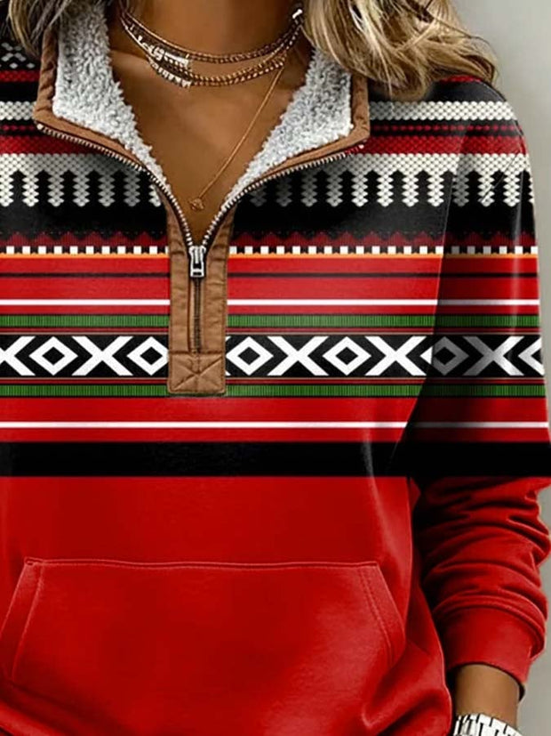 Women'S Casual Loose Color-Blocked Print Sweatshirt