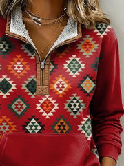 Women'S Casual Loose Color-Blocked Print Sweatshirt