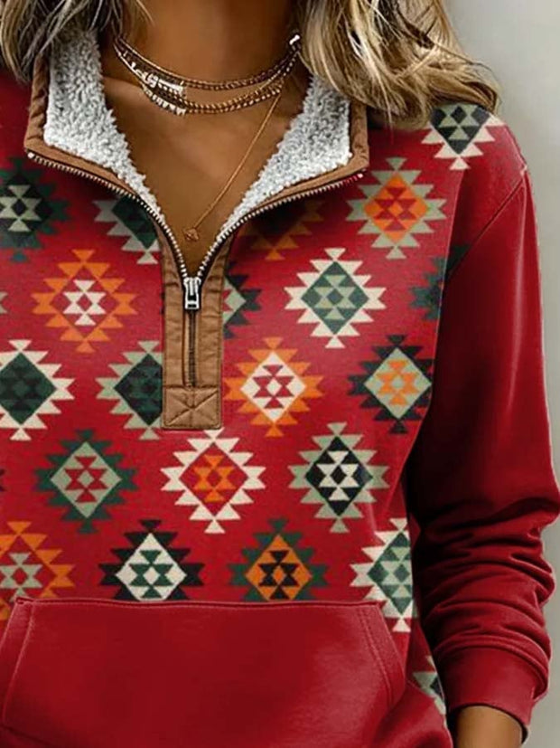 Women'S Casual Loose Color-Blocked Print Sweatshirt