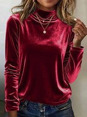 Women's high-neck Christmas velvet T-shirt