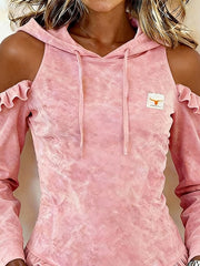 Women's Casual Off-Shoulder Long-Sleeved Hooded Sweatshirt