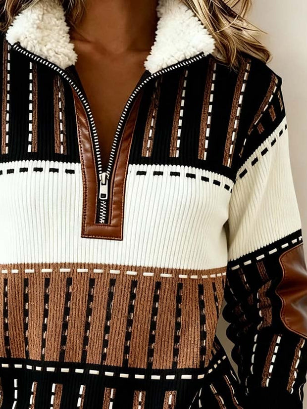 Women'S Casual Loose Color-Blocked Print Sweatshirt