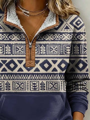 Women'S Casual Loose Color-Blocked Print Sweatshirt