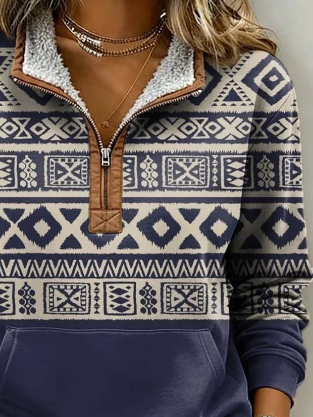 Women'S Casual Loose Color-Blocked Print Sweatshirt