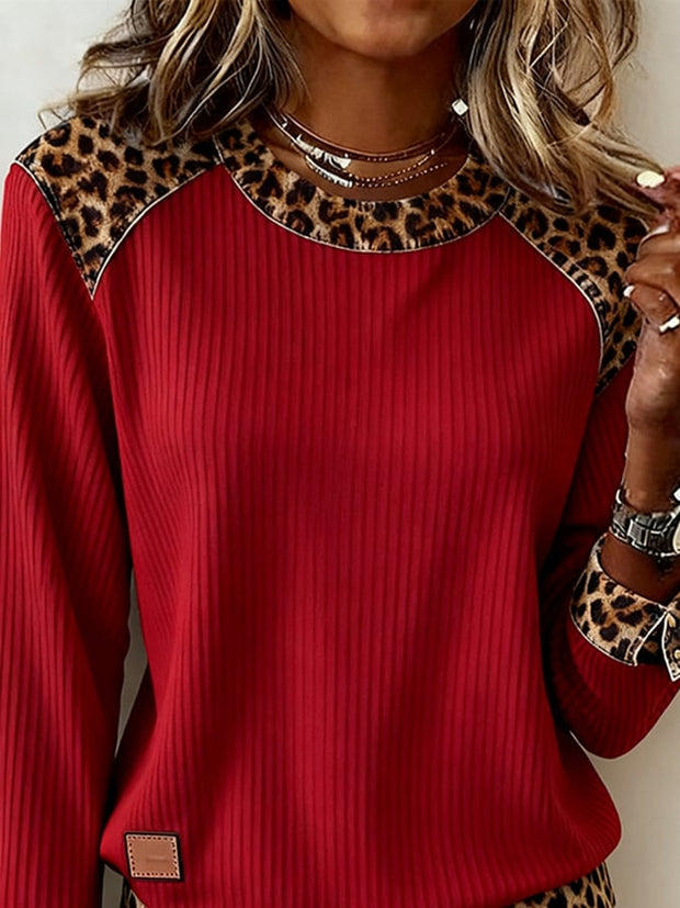 Women's Casual Round Neck Leopard Print Sweatshirt